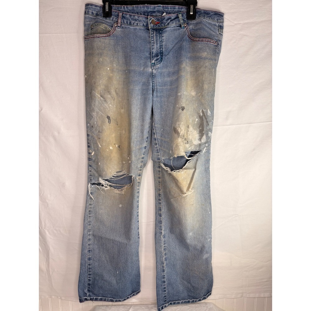 Lilly Pulitzer Distressed Paint Splatter Jeans Light Wash Ripped Denim Mens 38